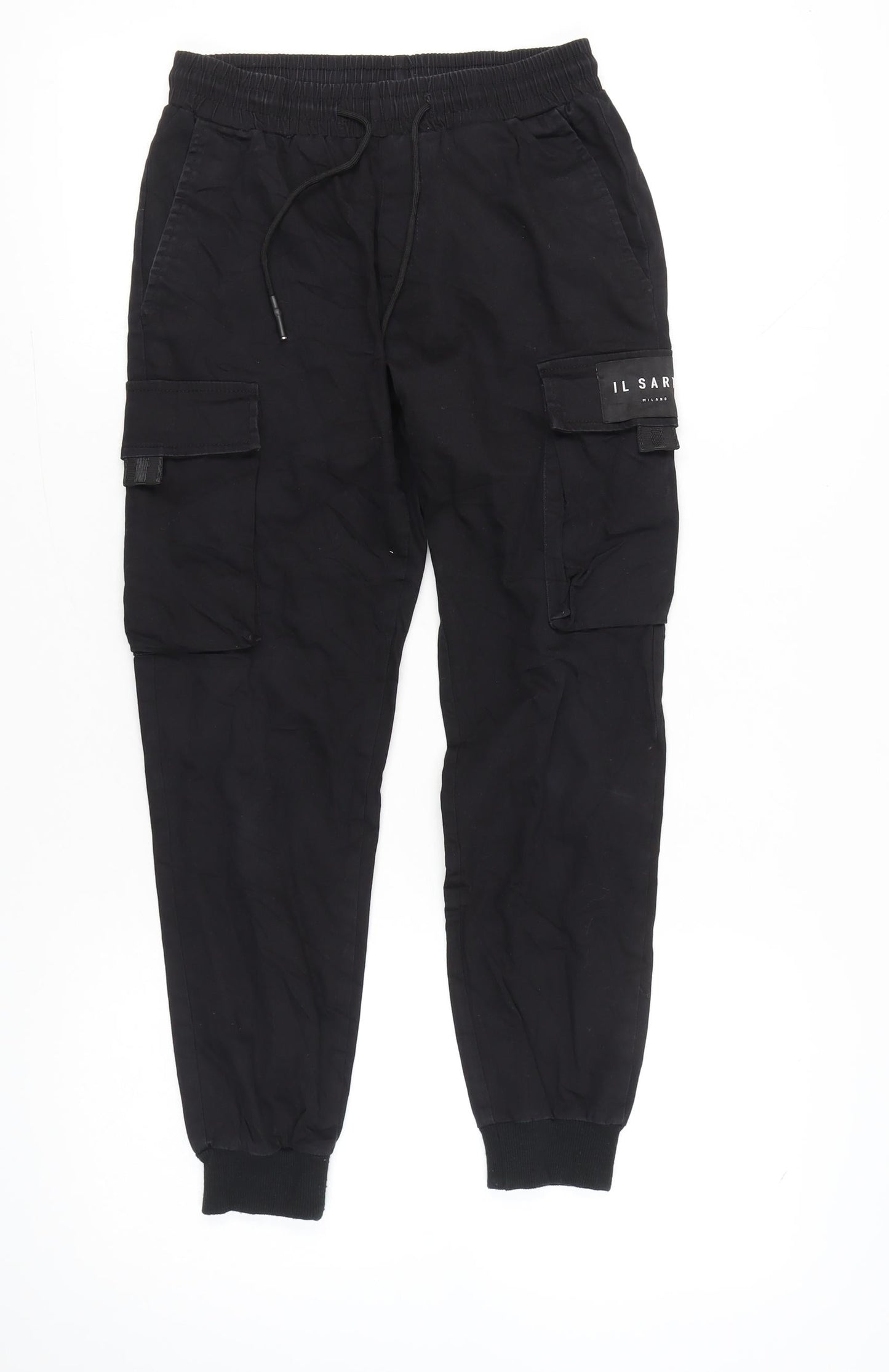 IL Sarto Boys Black Cargo Jogger Trousers 28in Waist Cotton Blend