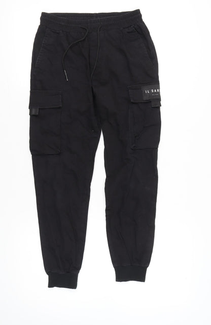 IL Sarto Boys Black Cargo Jogger Trousers 28in Waist Cotton Blend