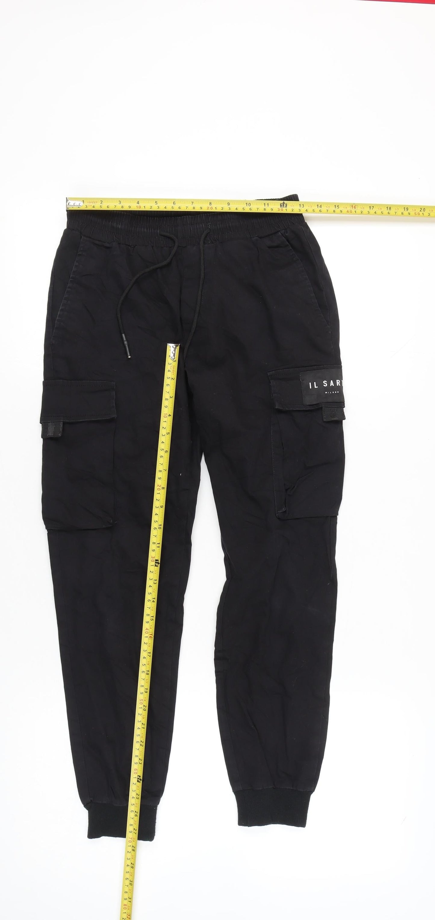 IL Sarto Boys Black Cargo Jogger Trousers 28in Waist Cotton Blend