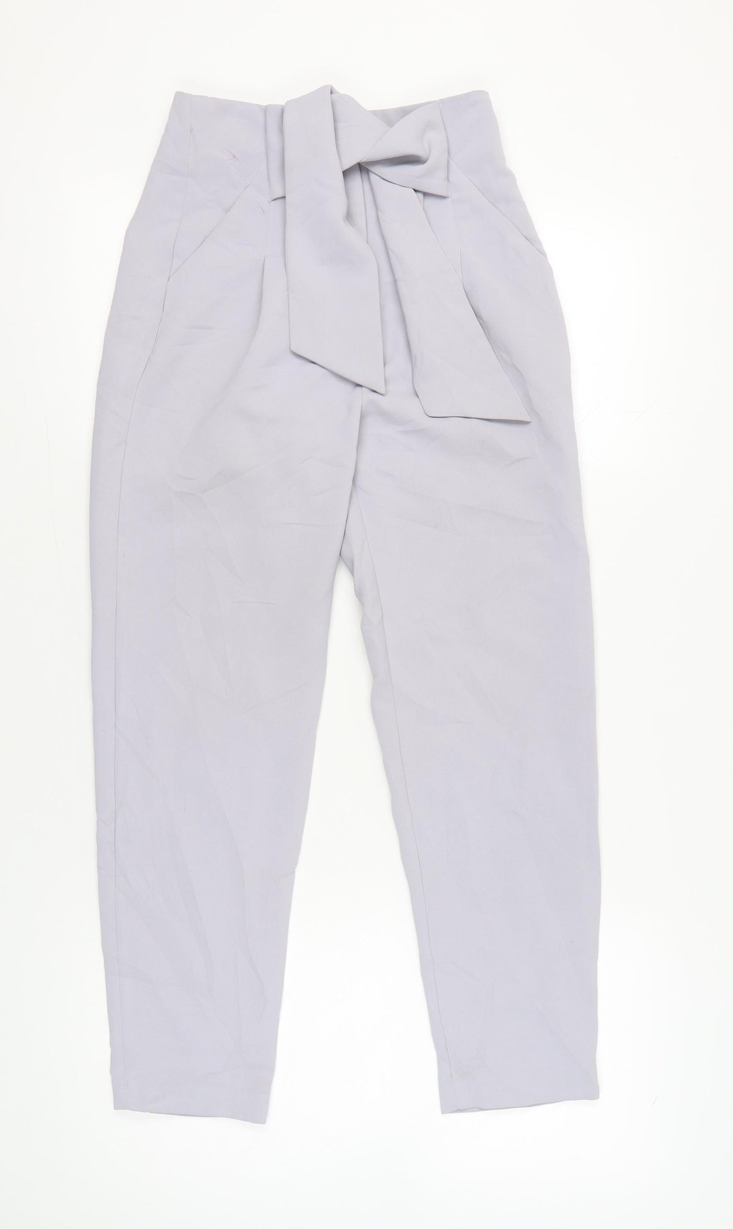 Lost Ink Women’s Grey Size 6 Paperbag Tapered Trousers Belted Workwear