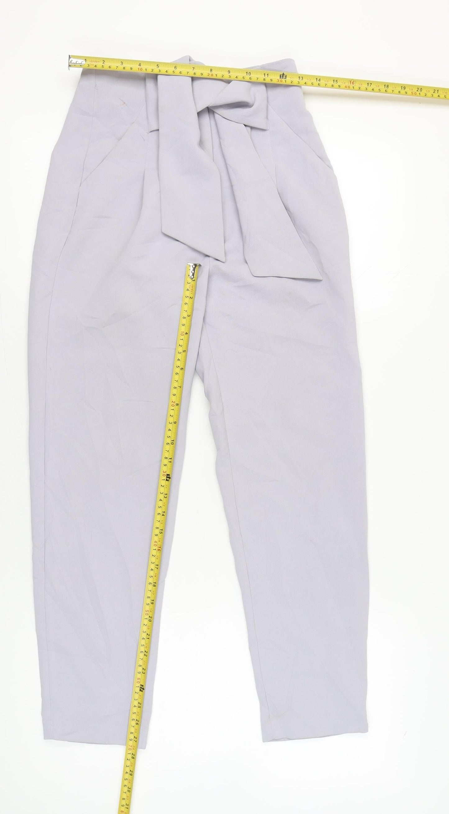 Lost Ink Women’s Grey Size 6 Paperbag Tapered Trousers Belted Workwear