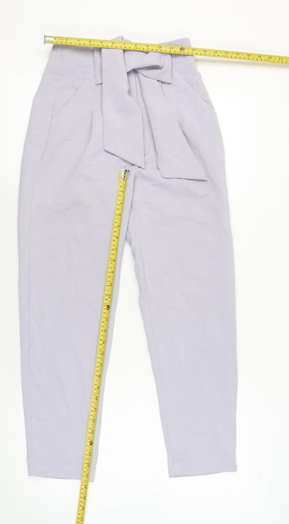 Lost Ink Women’s Grey Size 6 Paperbag Tapered Trousers Belted Workwear