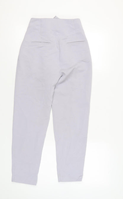 Lost Ink Women’s Grey Size 6 Paperbag Tapered Trousers Belted Workwear