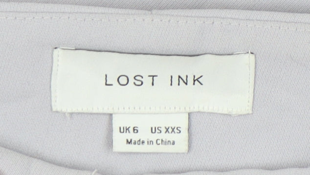 Lost Ink Women’s Grey Size 6 Paperbag Tapered Trousers Belted Workwear