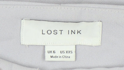 Lost Ink Women’s Grey Size 6 Paperbag Tapered Trousers Belted Workwear
