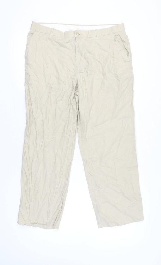 Marks and Spencer Men's Beige Linen Blend Chino Trousers 36W 33L