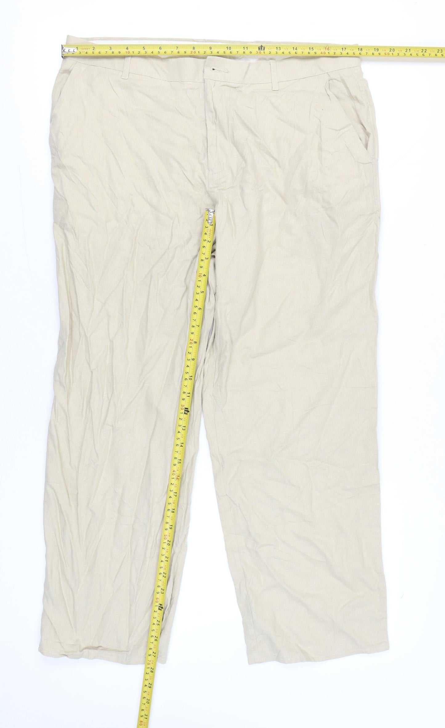 Marks and Spencer Men's Beige Linen Blend Chino Trousers 36W 33L