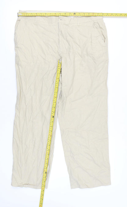 Marks and Spencer Men's Beige Linen Blend Chino Trousers 36W 33L