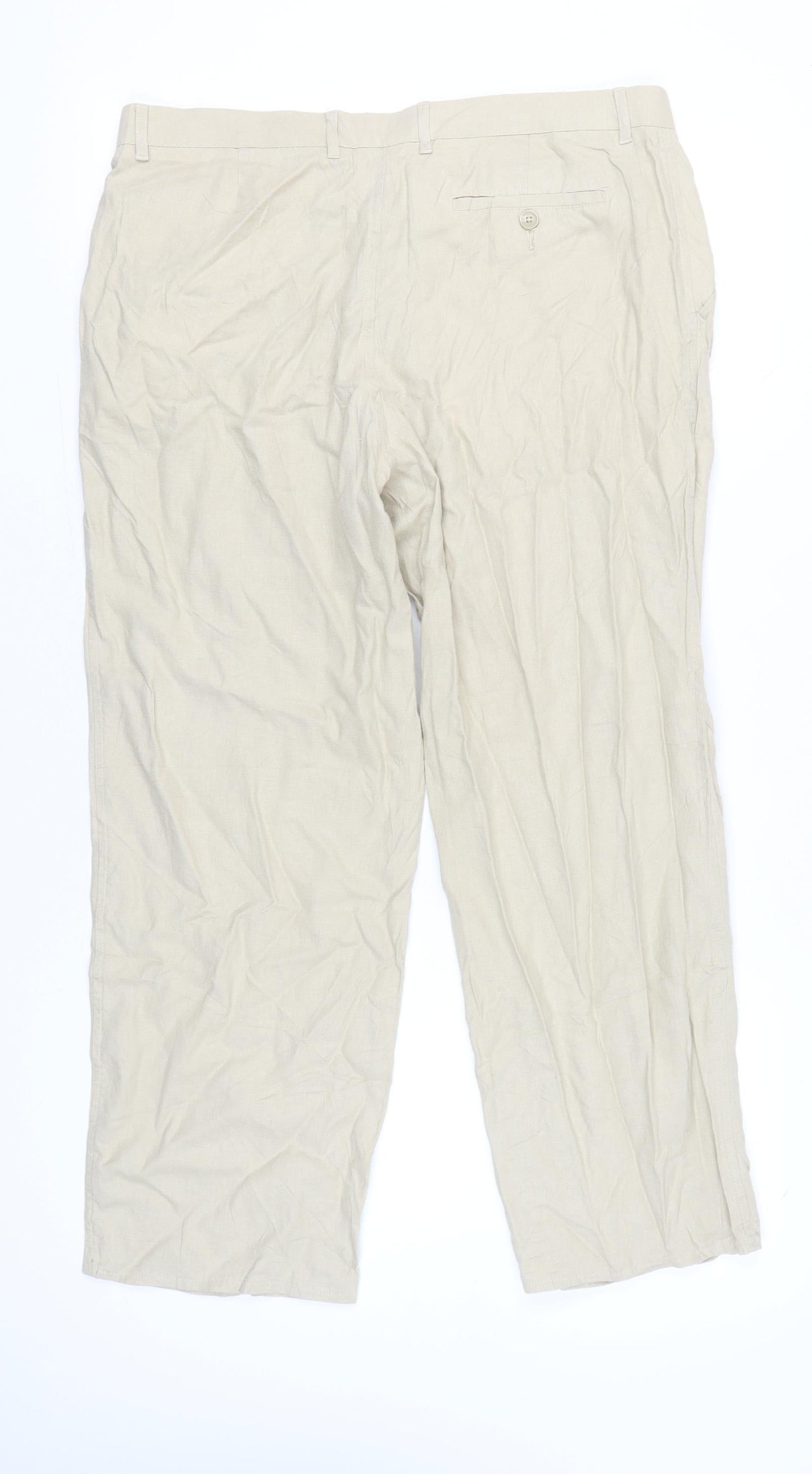 Marks and Spencer Men's Beige Linen Blend Chino Trousers 36W 33L