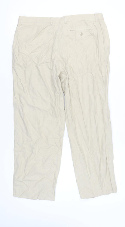 Marks and Spencer Men's Beige Linen Blend Chino Trousers 36W 33L