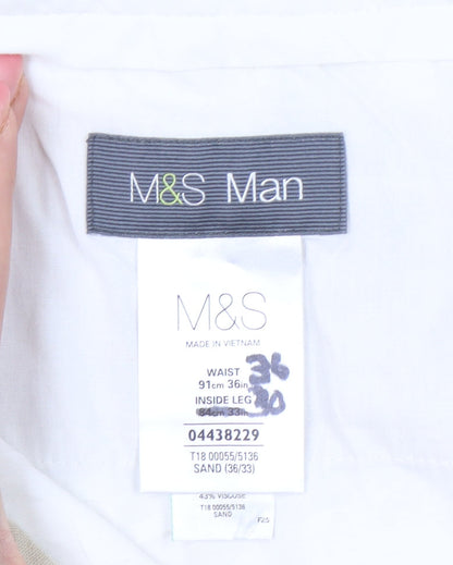 Marks and Spencer Men's Beige Linen Blend Chino Trousers 36W 33L