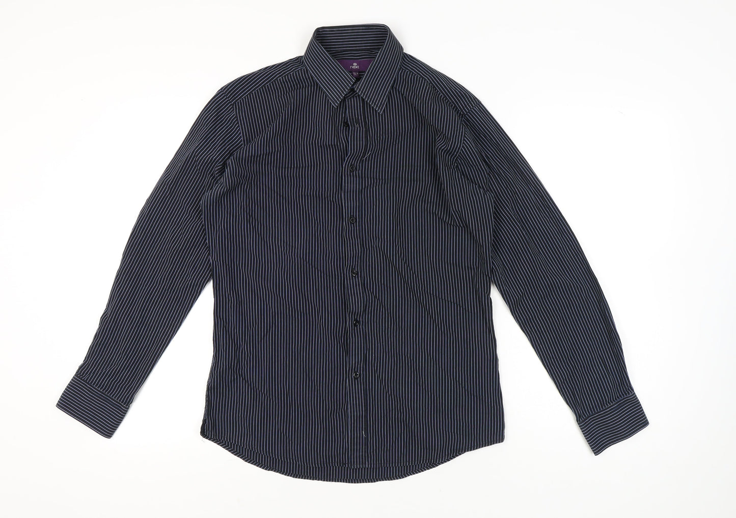 Next Men Black Slim Fit Striped Long Sleeve Button-Up Shirt 15.5in