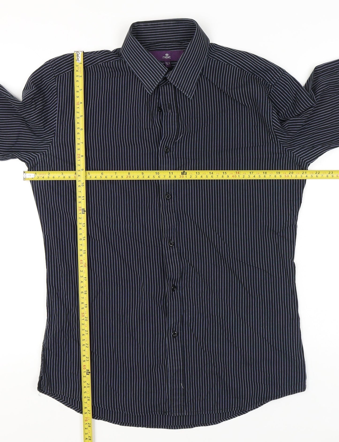 Next Men Black Slim Fit Striped Long Sleeve Button-Up Shirt 15.5in