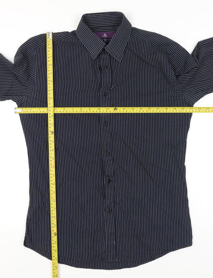 Next Men Black Slim Fit Striped Long Sleeve Button-Up Shirt 15.5in