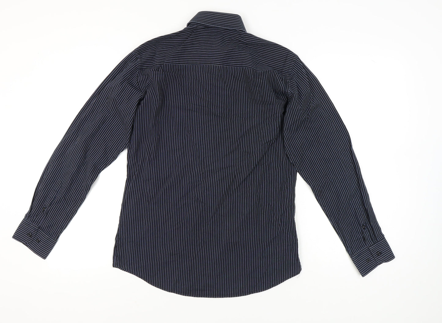 Next Men Black Slim Fit Striped Long Sleeve Button-Up Shirt 15.5in