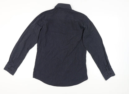 Next Men Black Slim Fit Striped Long Sleeve Button-Up Shirt 15.5in