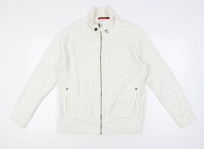 River Island Men’s White Cotton Full Zip Jumper L High Neck Knit