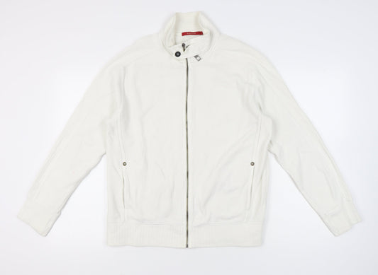 River Island Men’s White Cotton Full Zip Jumper L High Neck Knit