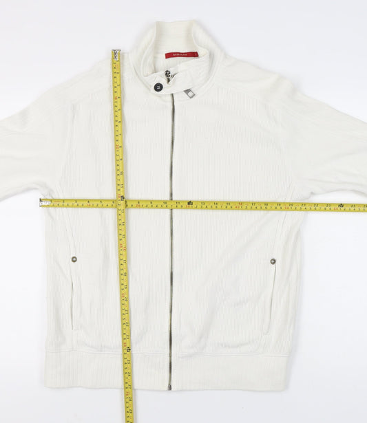 River Island Men’s White Cotton Full Zip Jumper L High Neck Knit