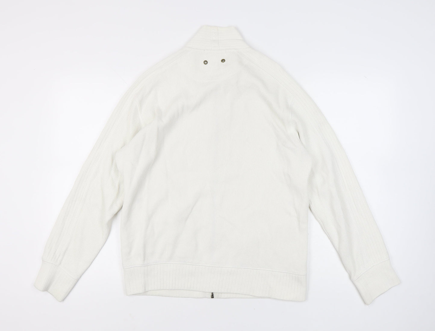 River Island Men’s White Cotton Full Zip Jumper L High Neck Knit