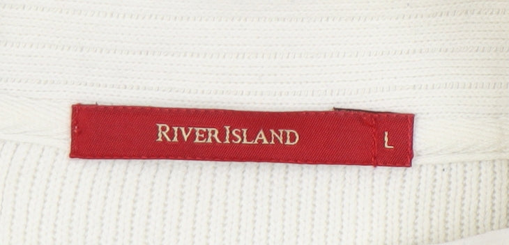 River Island Men’s White Cotton Full Zip Jumper L High Neck Knit