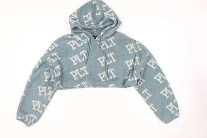 PrettyLittleThing Women’s Blue Fleece Cropped Hoodie Size 8