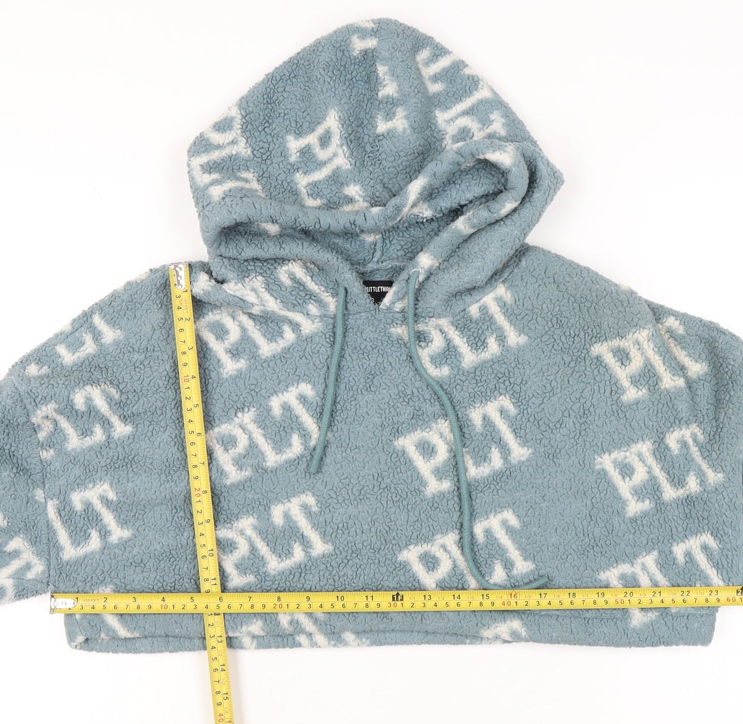 PrettyLittleThing Women’s Blue Fleece Cropped Hoodie Size 8