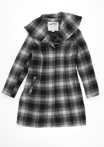 Cherokee Women Black Grey Plaid Wool Blend Overcoat UK 12