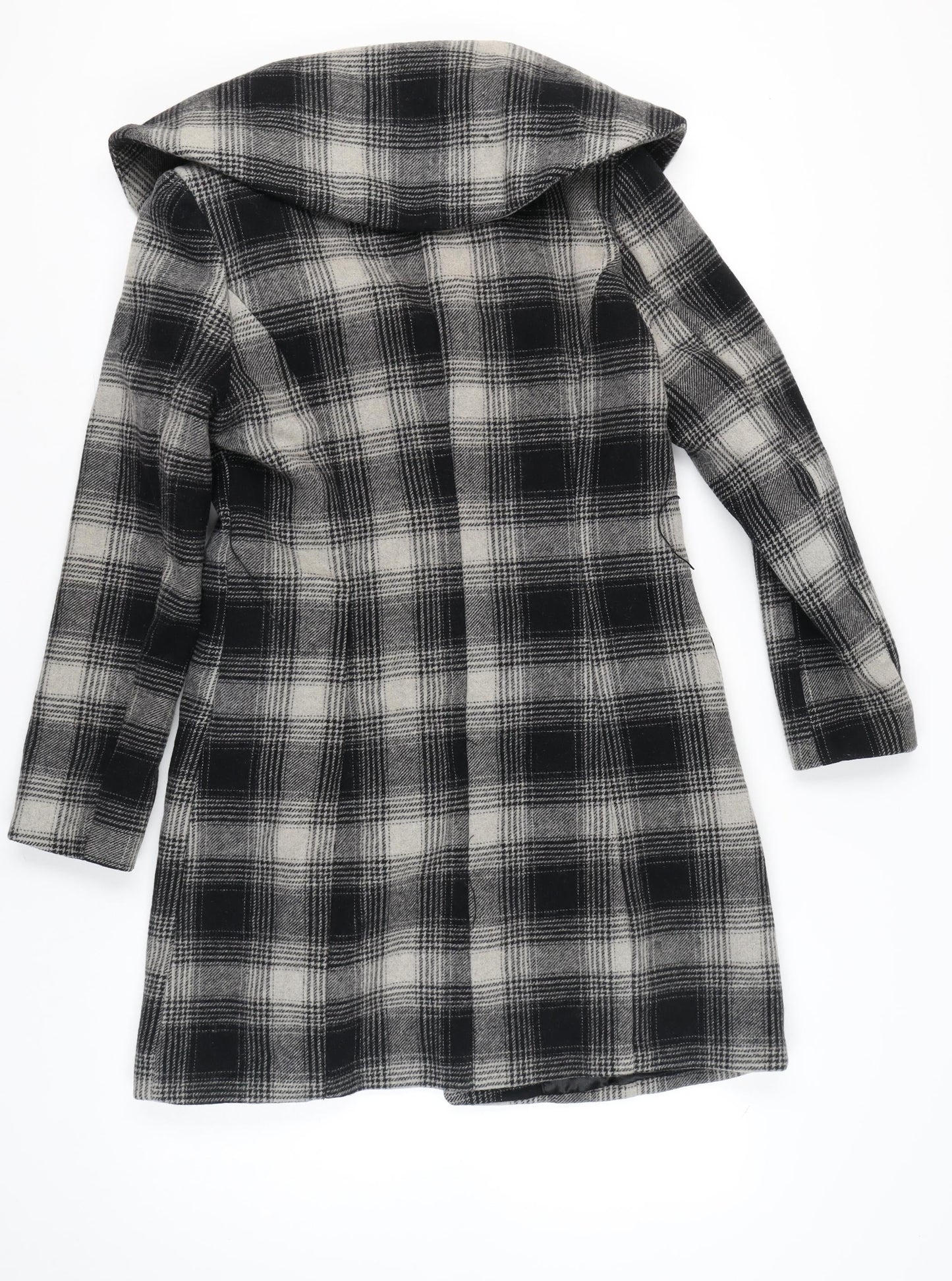 Cherokee Women Black Grey Plaid Wool Blend Overcoat UK 12