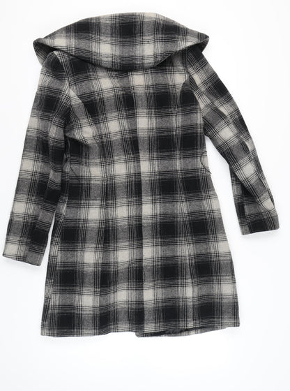 Cherokee Women Black Grey Plaid Wool Blend Overcoat UK 12