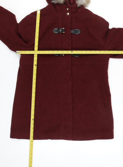 B.YOU Womens Red Wool Blend Hooded Duffle Coat Size 14