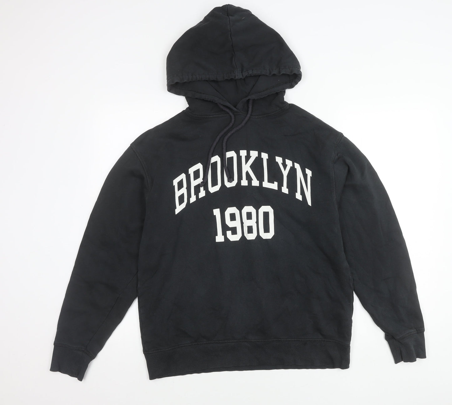 Zara Women Black Hoodie Sweatshirt Size 8 Brooklyn 1980 Pullover