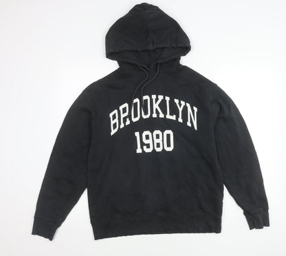 Zara Women Black Hoodie Sweatshirt Size 8 Brooklyn 1980 Pullover