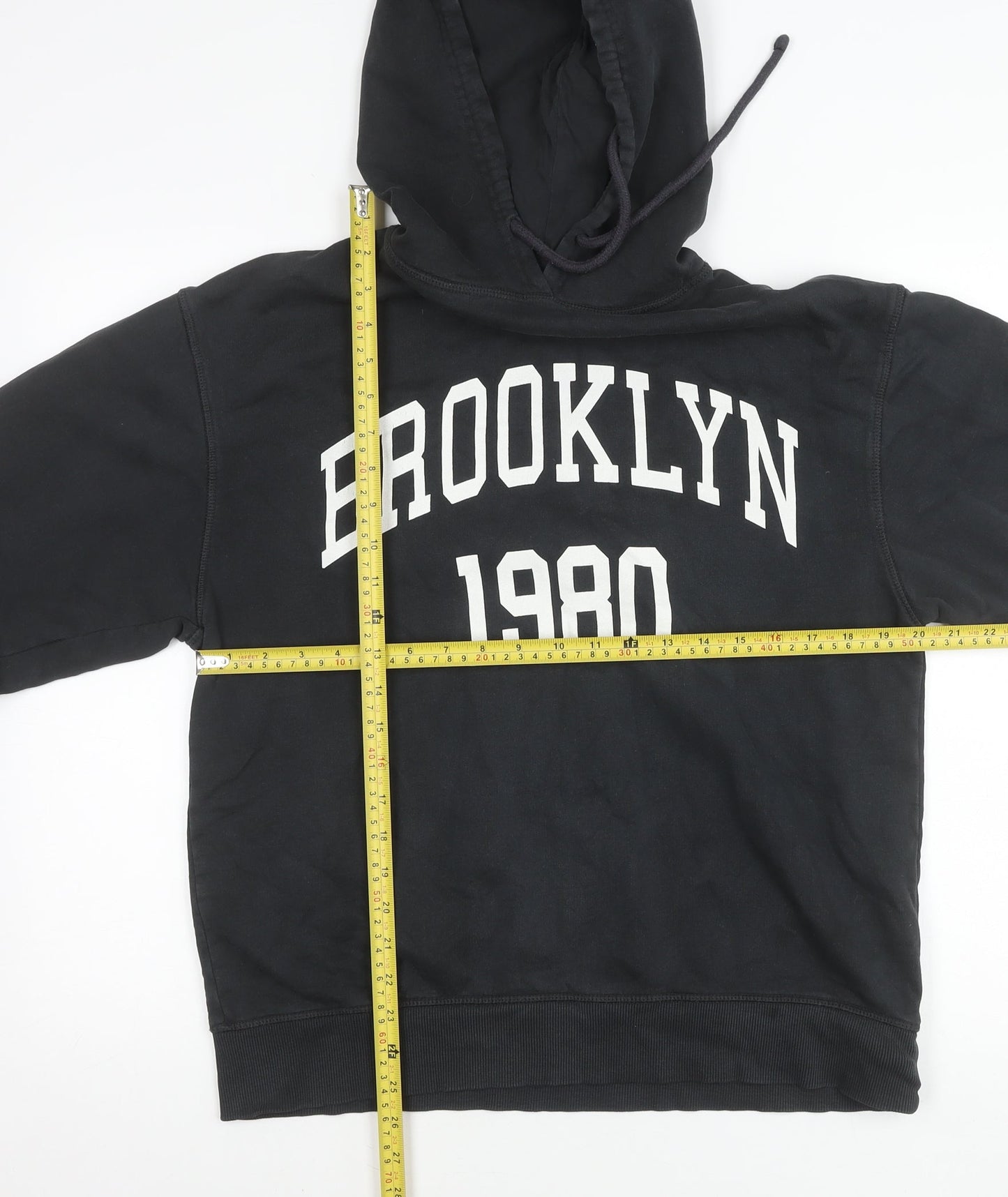 Zara Women Black Hoodie Sweatshirt Size 8 Brooklyn 1980 Pullover