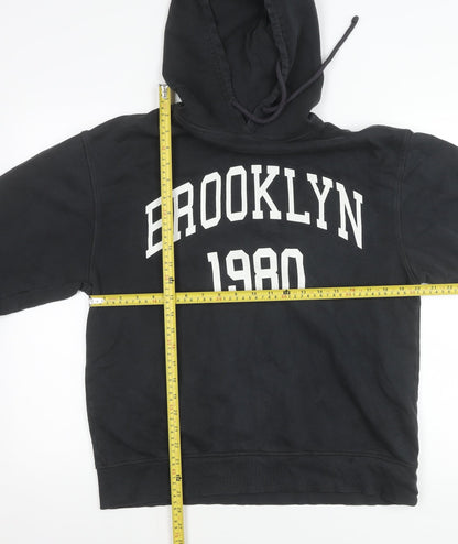 Zara Women Black Hoodie Sweatshirt Size 8 Brooklyn 1980 Pullover
