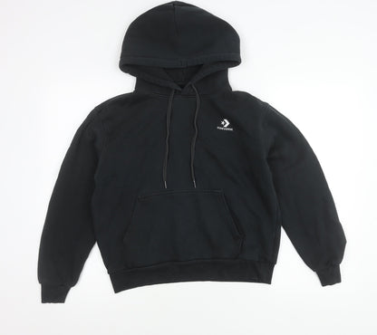 Converse Unisex Black Pullover Hoodie Small Logo Sweatshirt