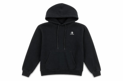 Front view of Converse unisex black pullover hoodie small logo sweatshirt
