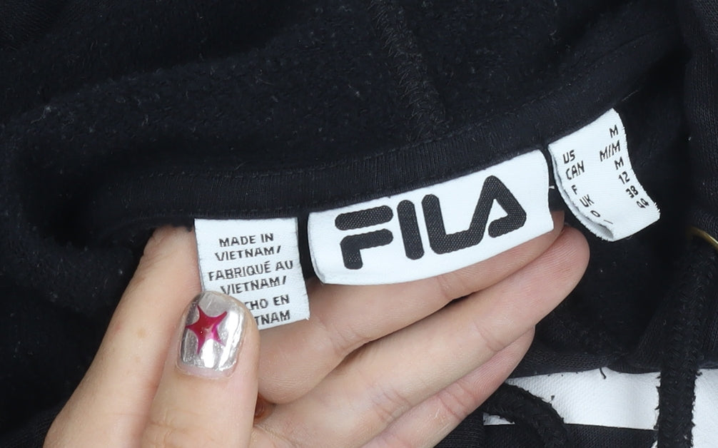 Fila Women’s Black Pullover Hoodie Size M UK 12 Cotton Blend Logo