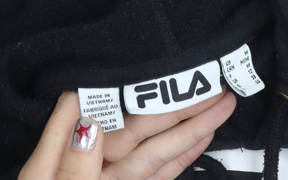 Fila Women’s Black Pullover Hoodie Size M UK 12 Cotton Blend Logo
