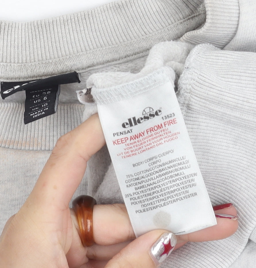 Ellesse Women’s Grey Sweatshirt UK 10 Pullover Crew Neck Cotton Blend