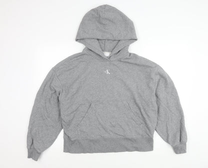 Calvin Klein Jeans Womens Grey Cotton Blend Pullover Hoodie M