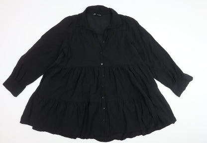Zara Women Black Viscose Blend Collared Mini Shirt Dress Size 10