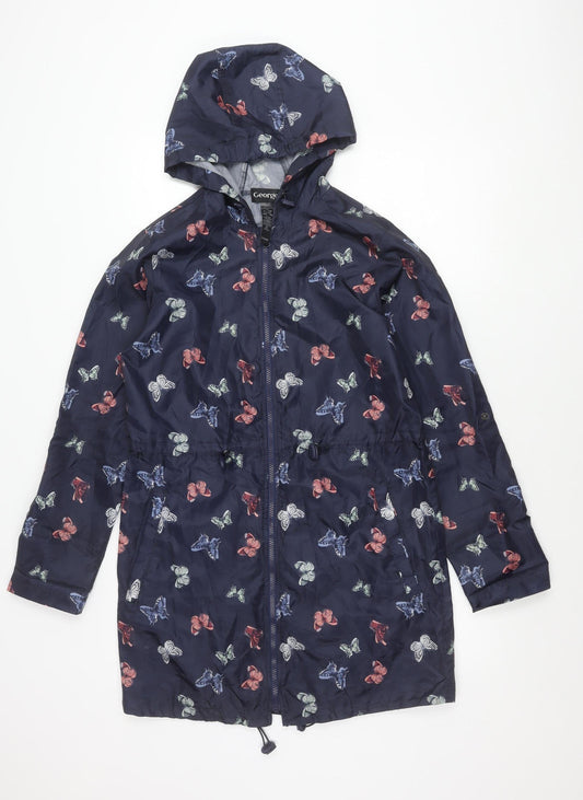 George Women's Blue Butterfly Print Hooded Rain Jacket UK 8-10