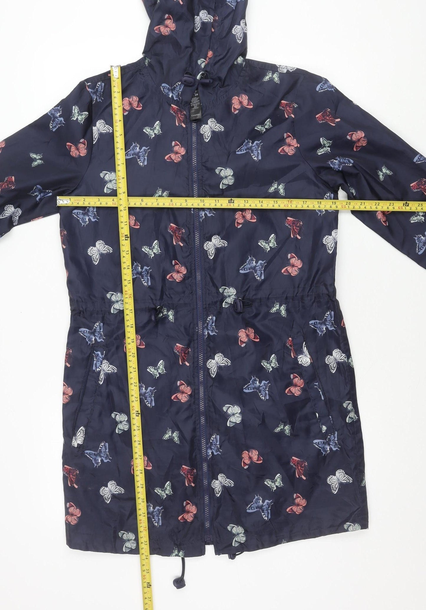 George Women's Blue Butterfly Print Hooded Rain Jacket UK 8-10