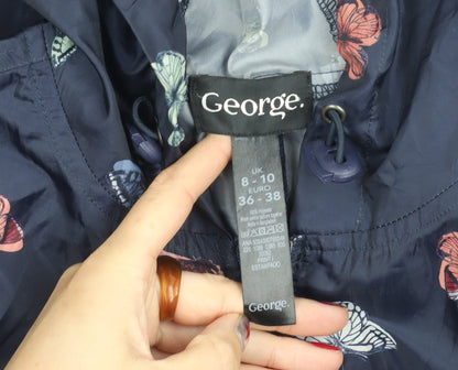 George Women's Blue Butterfly Print Hooded Rain Jacket UK 8-10