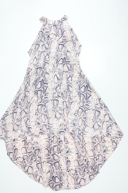Blue Vanilla Womens Pink Blue Animal Print Sleeveless Midi Dress UK 14