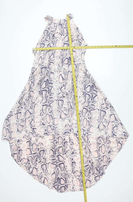 Blue Vanilla Womens Pink Blue Animal Print Sleeveless Midi Dress UK 14