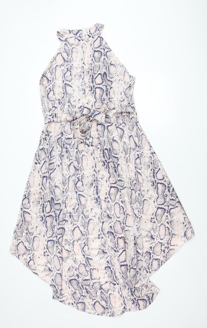 Blue Vanilla Womens Pink Blue Animal Print Sleeveless Midi Dress UK 14