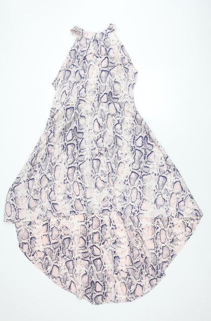 Blue Vanilla Womens Pink Blue Animal Print Sleeveless Midi Dress UK 14