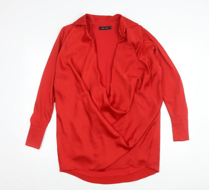 Peace + Love Womens Red Shirt Dress Size S Long Sleeve Cowl Neck